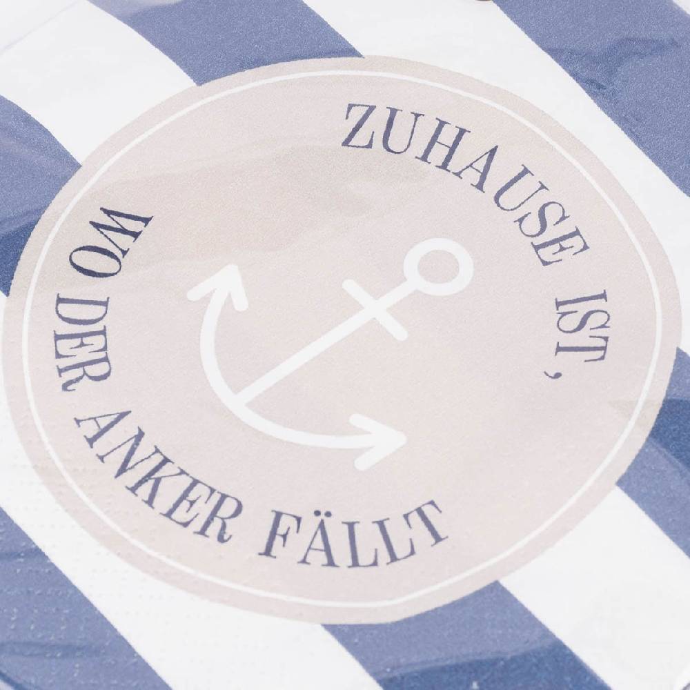 Schöner Leben Servietten Zuhause ist, wo der Anker fällt Streifen Anker blau beige weiß 33x33cm 3lagig 20 Stück von La Vida Bis zu 55% Rabatt