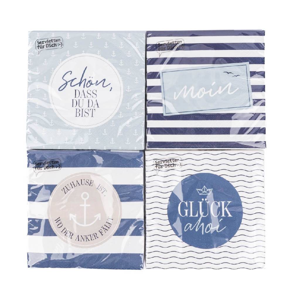 Schöner Leben Servietten Zuhause ist, wo der Anker fällt Streifen Anker blau beige weiß 33x33cm 3lagig 20 Stück von La Vida Bis zu 55% Rabatt