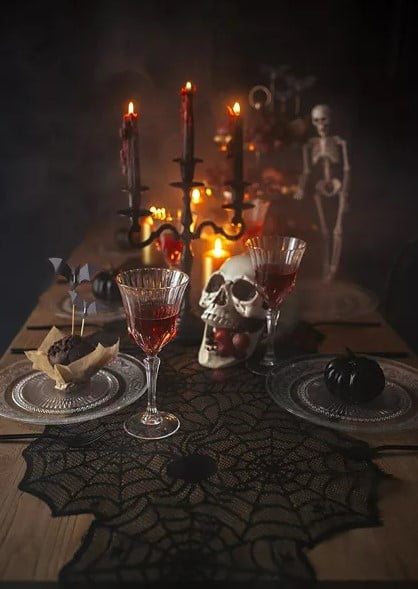 Schöner Leben Tischläufer Spinnennetz für Halloween in Schwarz 45x185cm Super Rabatt
