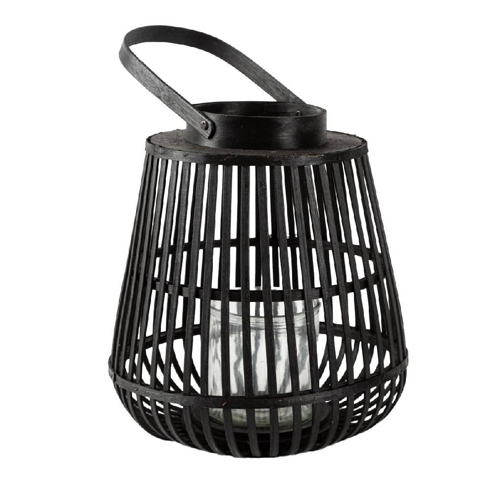Schöner Leben Laterne aus Bambus mit Henkel und Glaseinsatz 35x35x40cm schwarz von Countryfield Im Verkauf