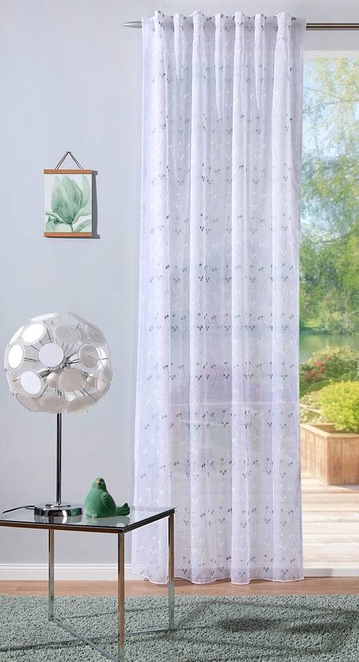 Schöner Leben Gardine mit Schlaufenband Blümchen-Stickerei weiß mintgrün 140x245cm 50% Rabatt für begrenzte Zeit