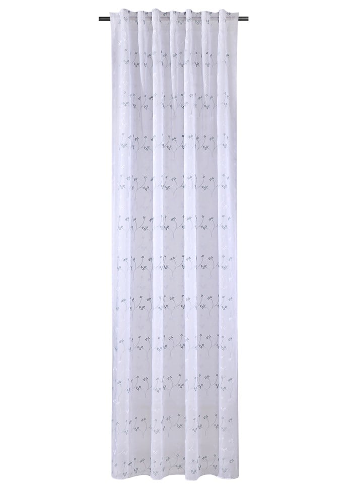 Schöner Leben Gardine mit Schlaufenband Blümchen-Stickerei weiß mintgrün 140x245cm 50% Rabatt für begrenzte Zeit