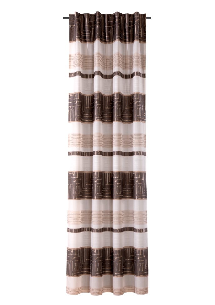 Schöner Leben Gardine mit Schlaufenband Jacquard Streifen weiß dunkelgrau beige 140x245cm Online