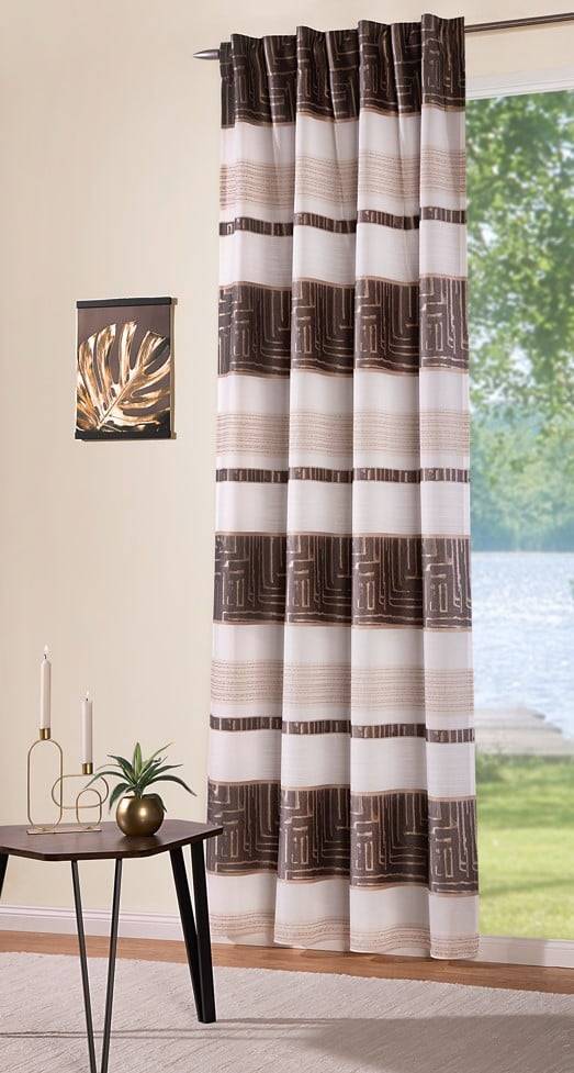 Schöner Leben Gardine mit Schlaufenband Jacquard Streifen weiß dunkelgrau beige 140x245cm Online