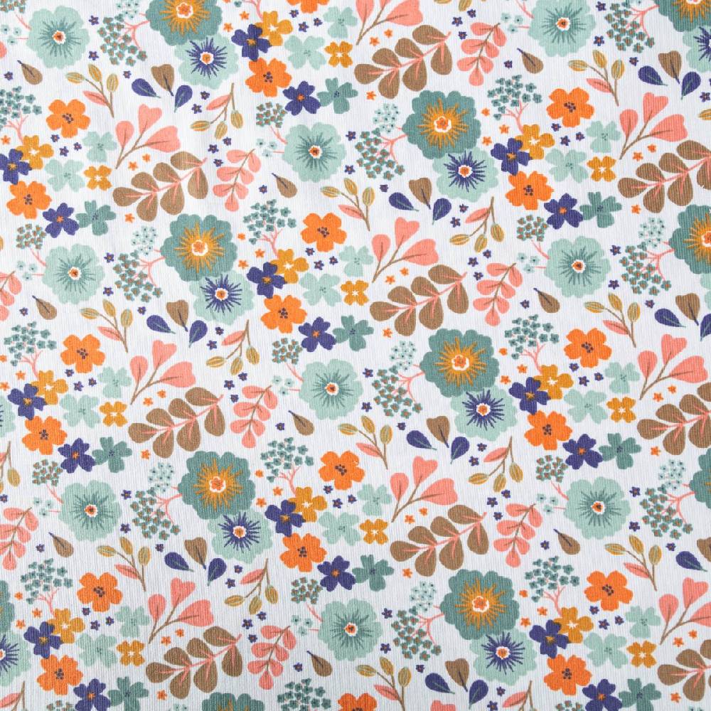 Schöner Leben Cord Stoff Feincord Blumen Blätter mint grün blau orange 1,4m Breite Hotsell