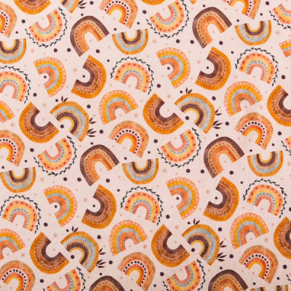 Schöner Leben Jersey Stoff Digitaldruck Aquarell Regebogen Punkte Herzen rosa orange 1,4m Breite