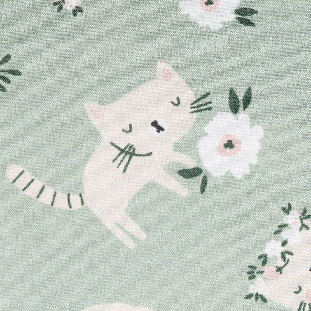 Schöner Leben Baumwollstoff Popeline Fine Poplin Digitaldruck CATS Katzen Blumen mint grün beige 1,45m Breite Günstiger Verkauf
