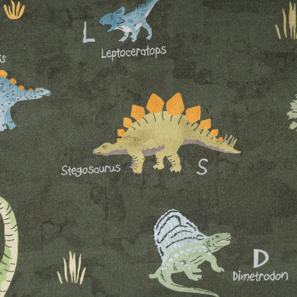 Schöner Leben Baumwollstoff Popeline Fine Poplin Digitaldruck Dinosaurier mit Namen grün bunt 1,45m Breite