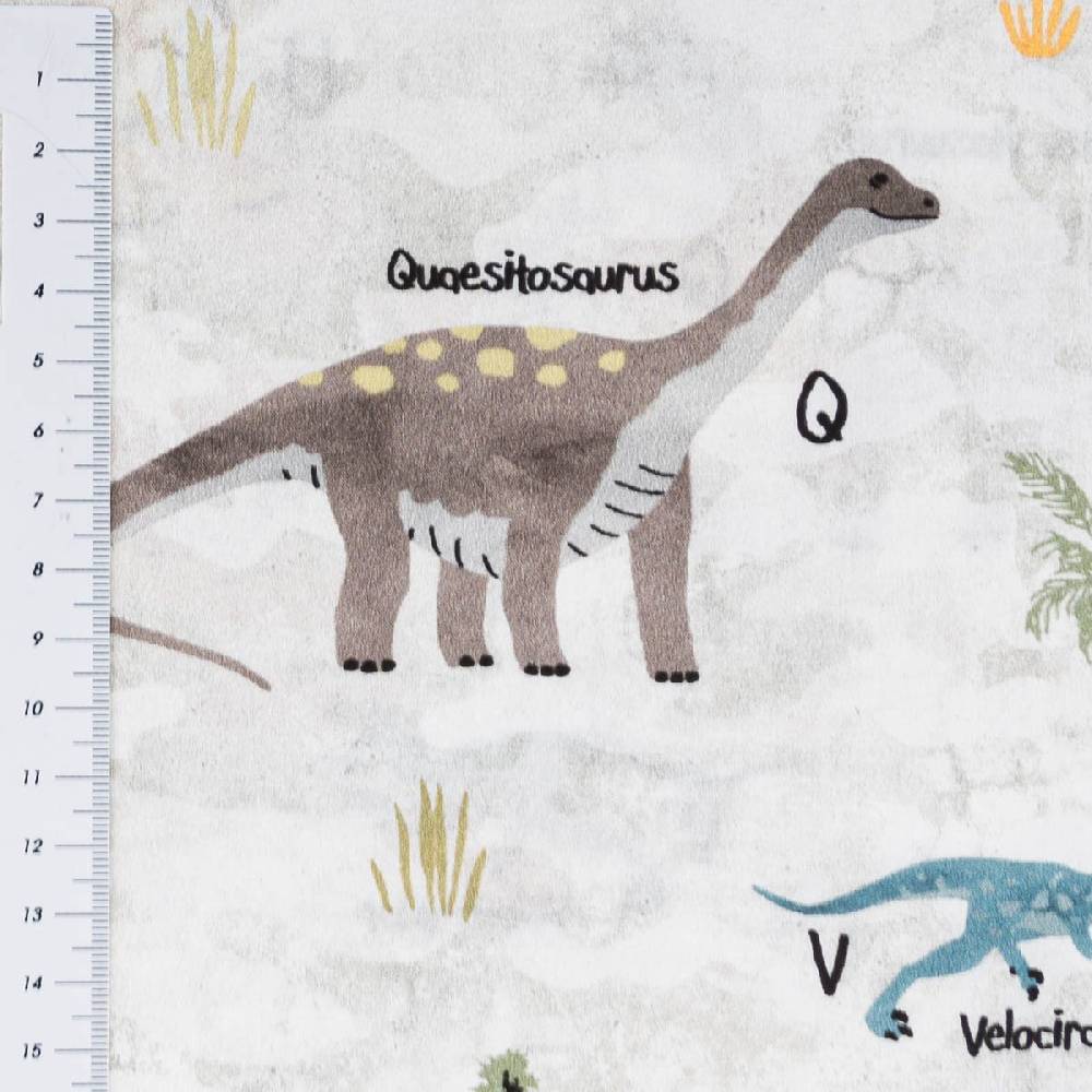 Schöner Leben Baumwollstoff Popeline Fine Poplin Digitaldruck Dinosaurier mit Namen offweiß bunt 1,45m Breite Meist gekauft