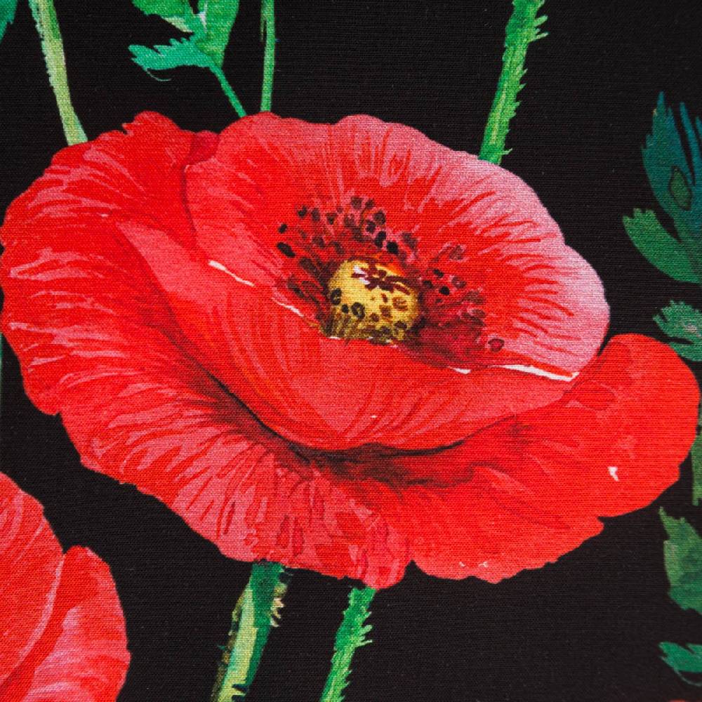 Schöner Leben Baumwollstoff Popeline Fine Poplin Digitaldruck POPPY FLOWERS Mohnblumen schwarz rot 1,45m Breite Blitzverkäufe