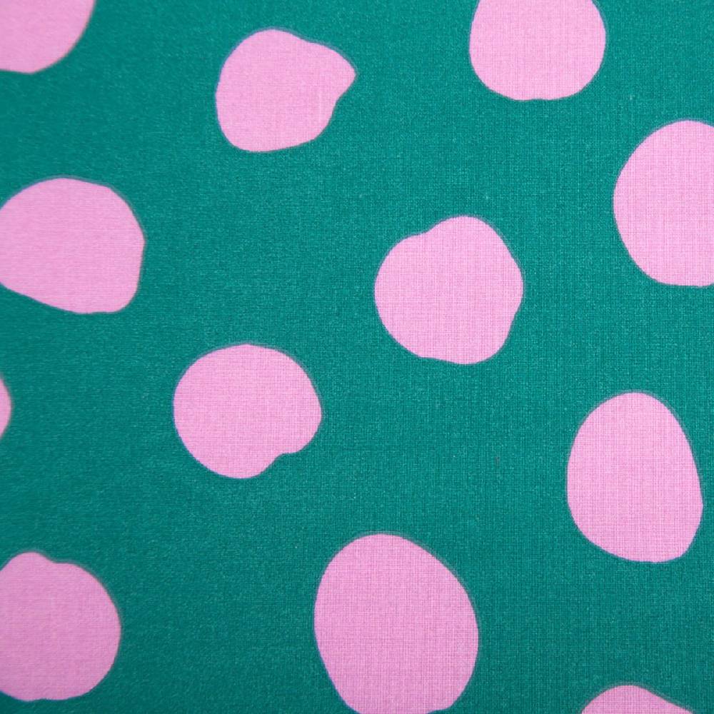 Schöner Leben Tischdeckenstoff abwaschbar Baumwollstoff beschichtet DOTS AND STRIPES Punkte groß petrol pink 1,45m Breite Rabatt