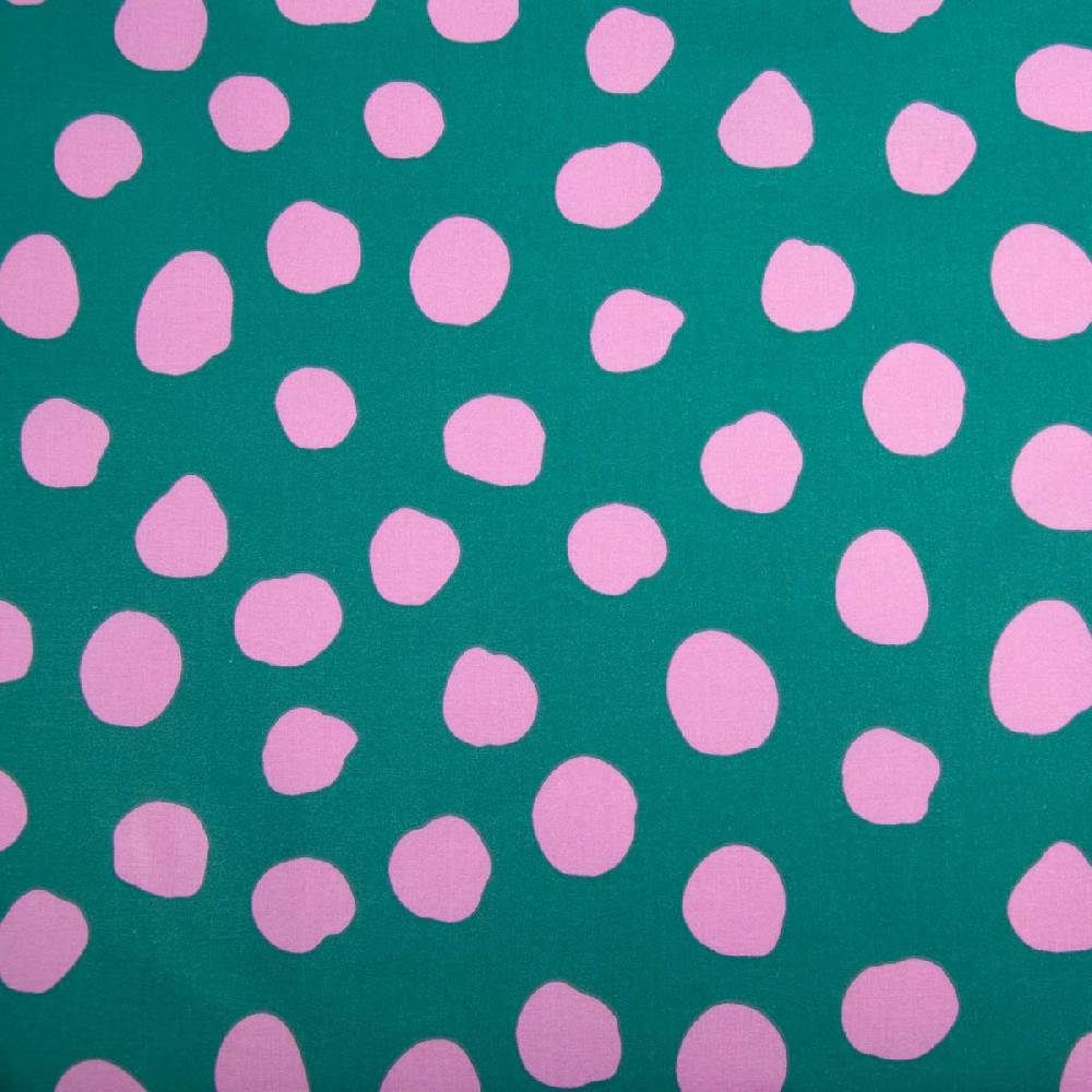 Schöner Leben Tischdeckenstoff abwaschbar Baumwollstoff beschichtet DOTS AND STRIPES Punkte groß petrol pink 1,45m Breite Rabatt