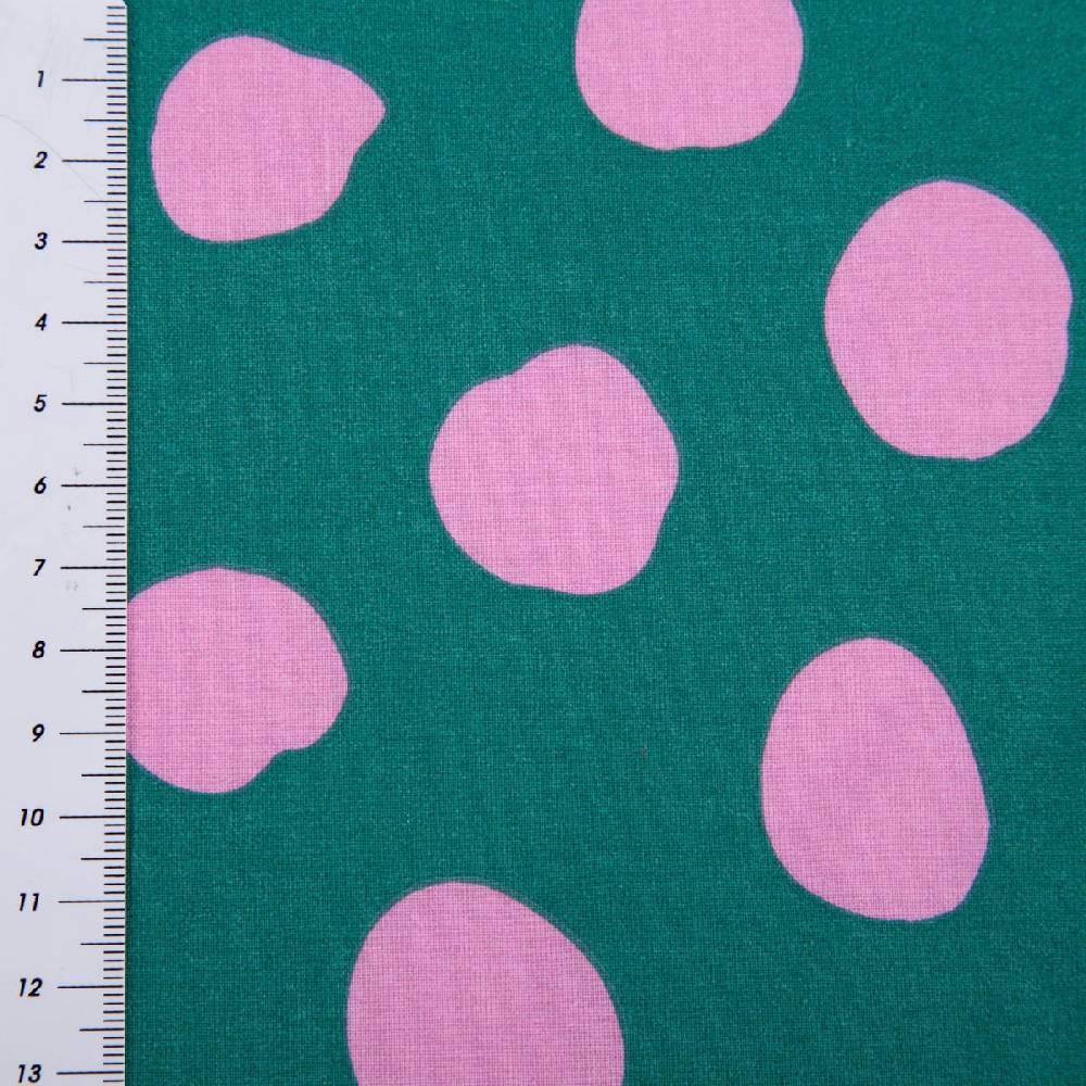 Schöner Leben Tischdeckenstoff abwaschbar Baumwollstoff beschichtet DOTS AND STRIPES Punkte groß petrol pink 1,45m Breite Rabatt
