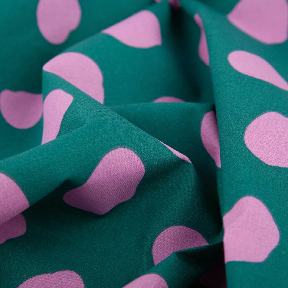 Schöner Leben Tischdeckenstoff abwaschbar Baumwollstoff beschichtet DOTS AND STRIPES Punkte groß petrol pink 1,45m Breite Rabatt