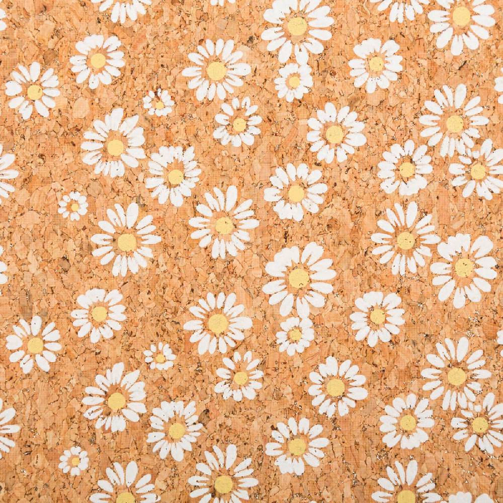 Schöner Leben Korkstoff Kork Meterware Gänseblümchen Glitzer natur weiß 0,60m Breite