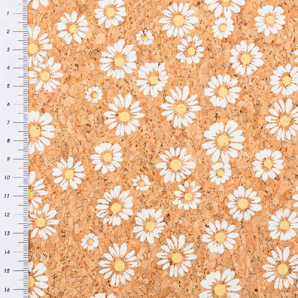 Schöner Leben Korkstoff Kork Meterware Gänseblümchen Glitzer natur weiß 0,60m Breite Weihnachtsangebot