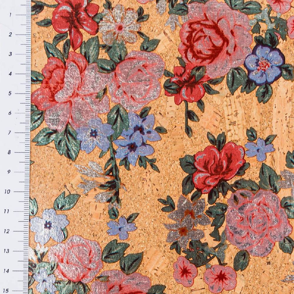 Schöner Leben Korkstoff Kork Meterware Blumen glänzend natur bunt 0,60m Breite Osterangebot