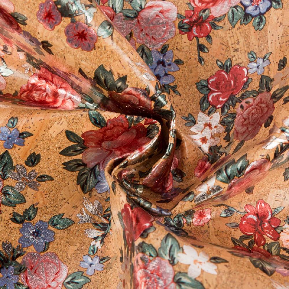 Schöner Leben Korkstoff Kork Meterware Blumen glänzend natur bunt 0,60m Breite Osterangebot