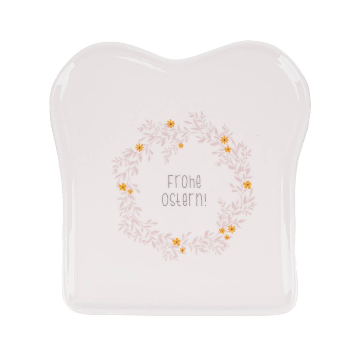 Schöner Leben Toastteller Frohe Ostern Blumenkranz weiß rosa gelb 14,5x15,5cm von Grafik Werkstatt