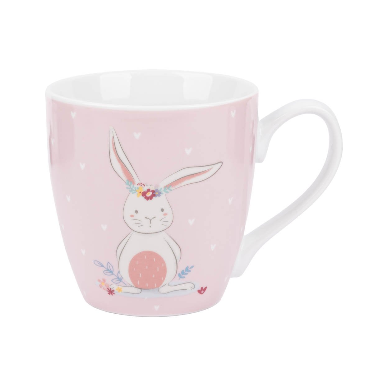 Schöner Leben Große Tasse Hase mit Blumenkranz gelb oder rosa 450ml