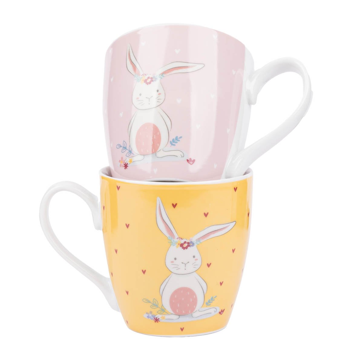 Schöner Leben Große Tasse Hase mit Blumenkranz gelb oder rosa 450ml Bestseller