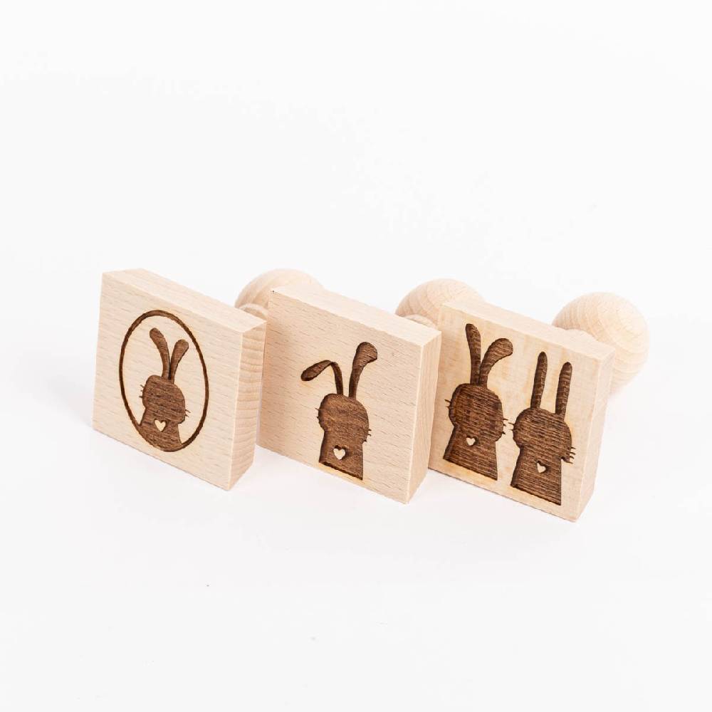 Schöner Leben 3er Set Keksstempel Hase verschiedene Motive aus Holz 5,5x5,5x8cm