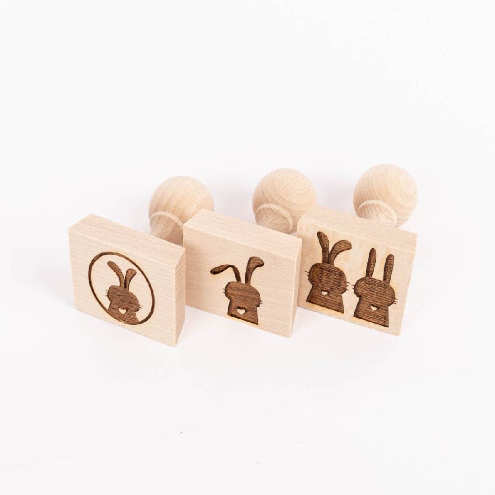 Schöner Leben 3er Set Keksstempel Hase verschiedene Motive aus Holz 5,5x5,5x8cm Saisonale Angebote