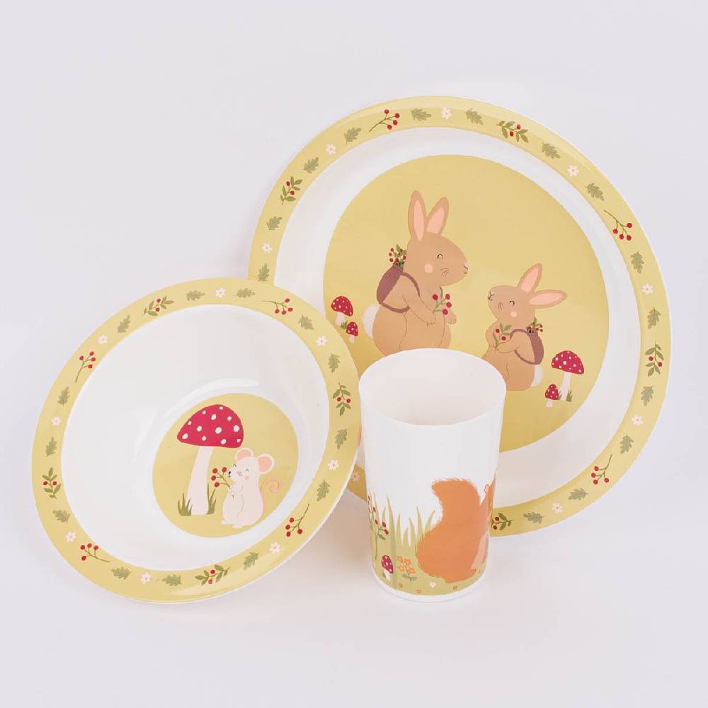 Schöner Leben Kinder Geschirrset 3-tlg. Gartenfreunde aus recycelten PET-Flaschen weiß grün braun 26,5x6,5x24,5cm von Sass & Belle