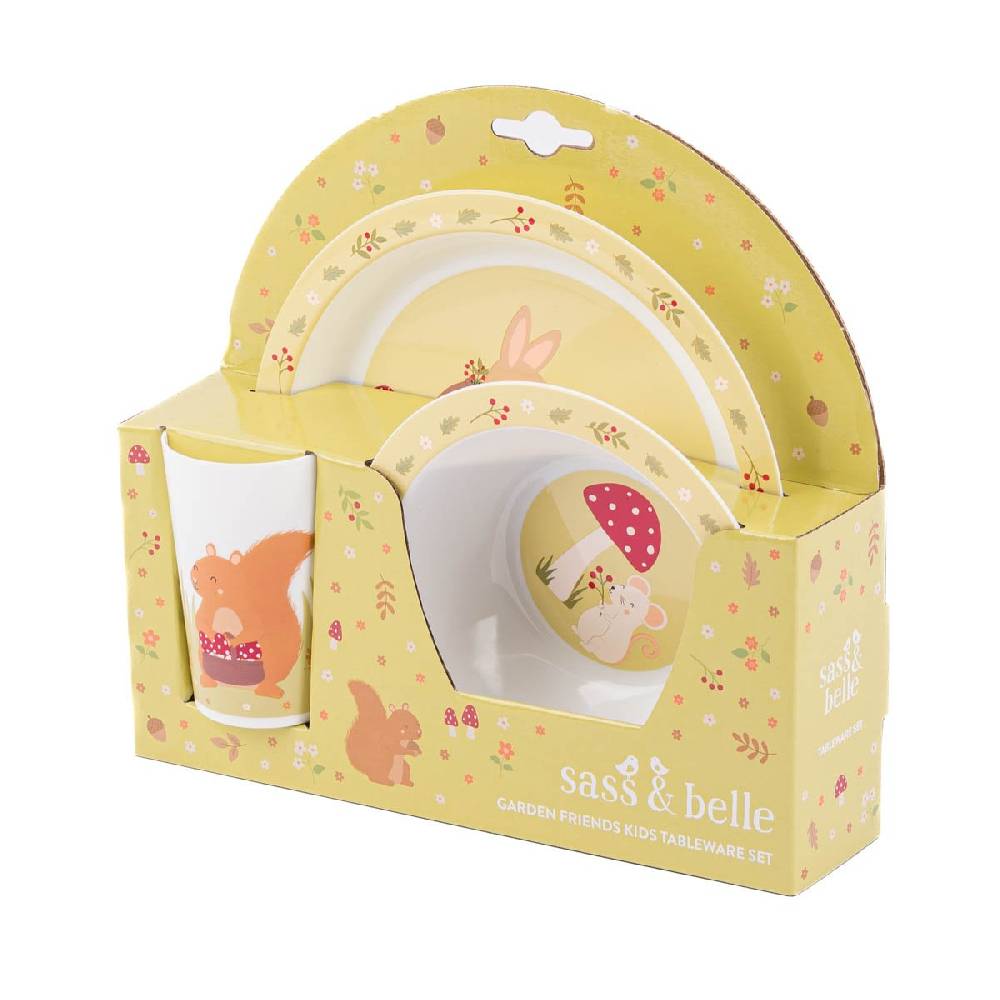 Schöner Leben Kinder Geschirrset 3-tlg. Gartenfreunde aus recycelten PET-Flaschen weiß grün braun 26,5x6,5x24,5cm von Sass & Belle Tägliche Deals