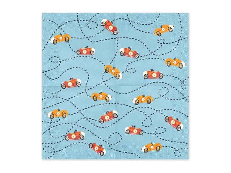 Schöner Leben Servietten mit Autos hellblau rot orange 33x33cm 2lagig 12 Stück