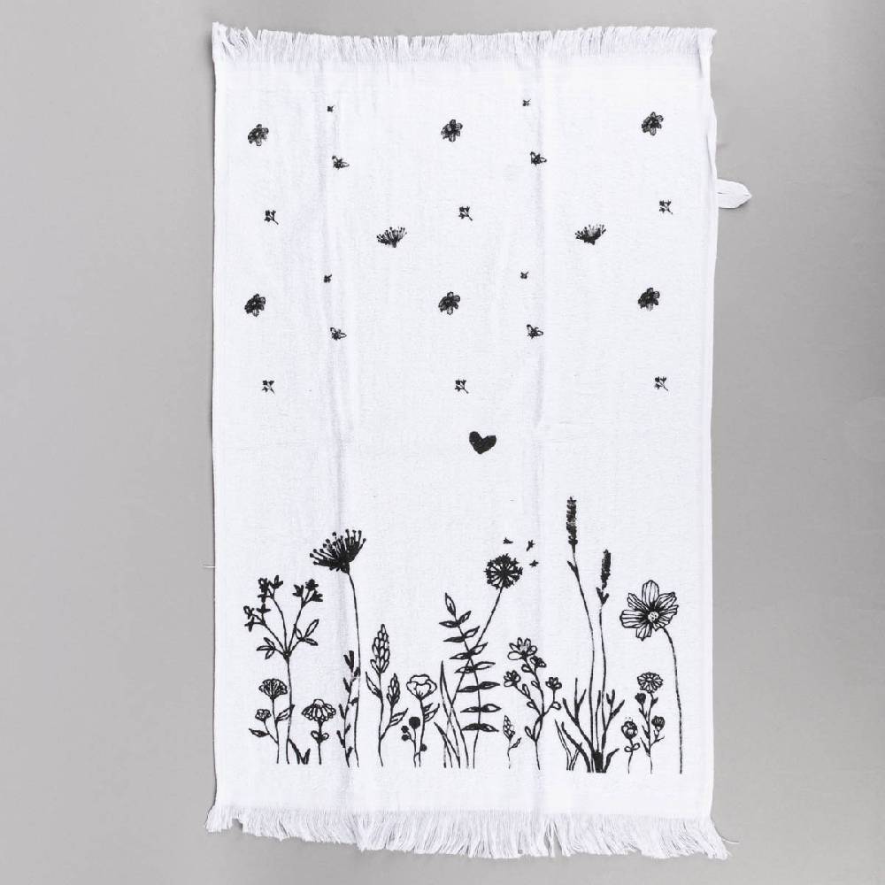 Schöner Leben Gästehandtuch Wiesenblumen aus Baumwolle weiß schwarz 40x66cm von Clayre & Eef