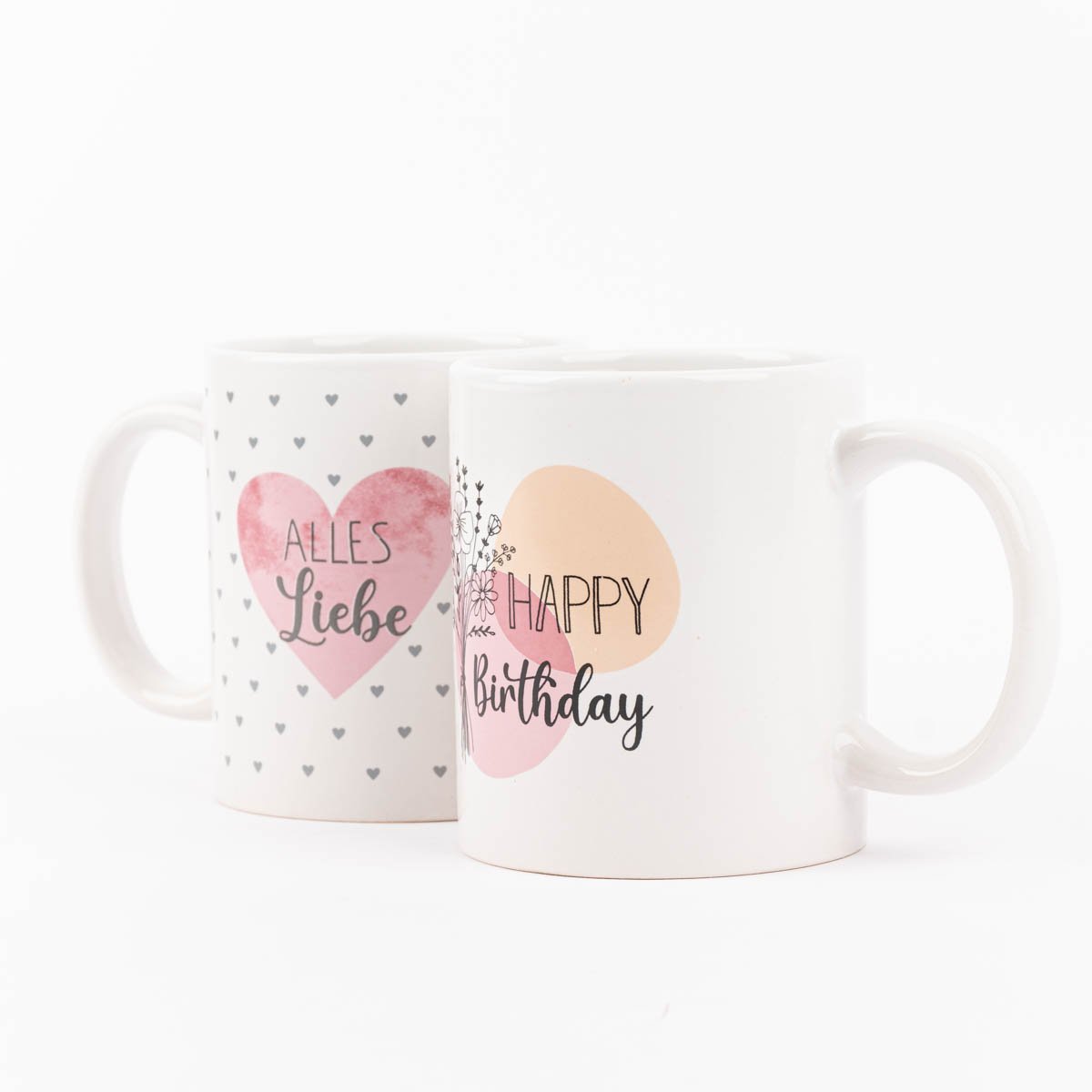 Schöner Leben Tasse Happy Birthday oder Alles Liebe Porzellan weiß rosa orange 350ml Letzte 3 Tage