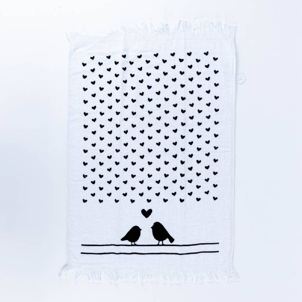 Schöner Leben Clayre & Eef Gästehandtuch Herzen Vögel weiß schwarz 40x66cm Bis zu 65% Rabatt