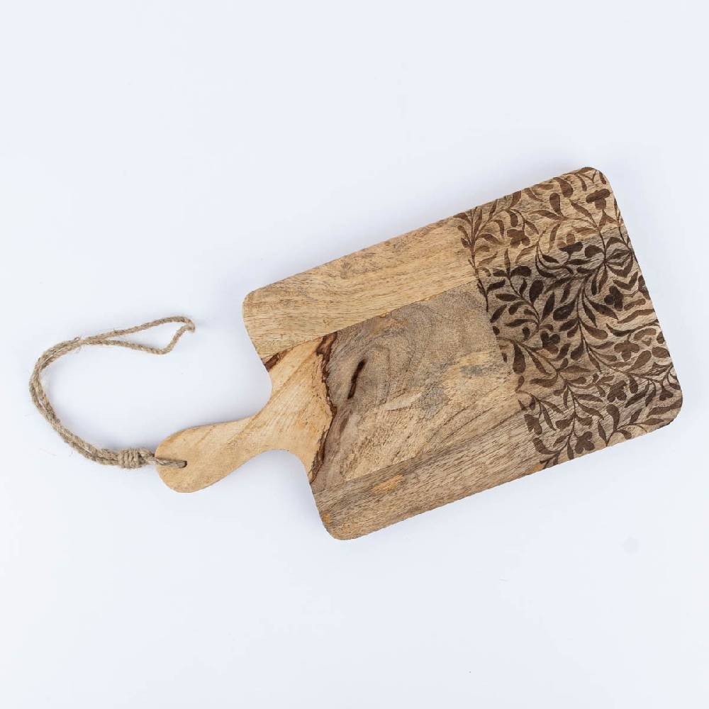 Schöner Leben Schneid- und Servierbrett mit Blumenrankenprägung Mangoholz natur 35,5x18x2,5cm