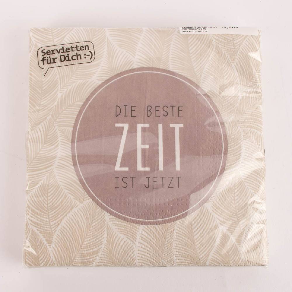 Schöner Leben La Vida Serviette Die beste Zeit ist jetzt Federn beige weiß 33x33cm 3lagig 20 Stück