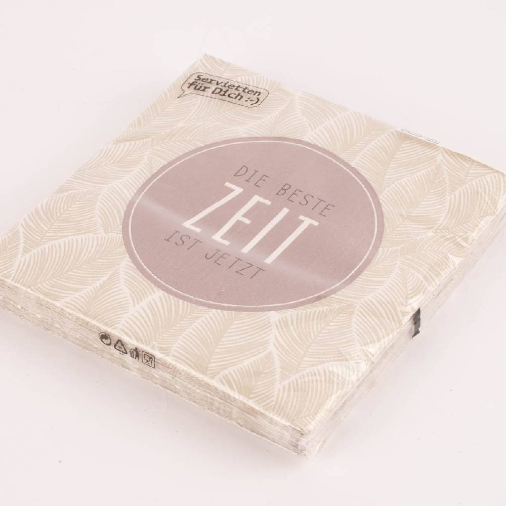Schöner Leben La Vida Serviette Die beste Zeit ist jetzt Federn beige weiß 33x33cm 3lagig 20 Stück Clearance-Verkauf