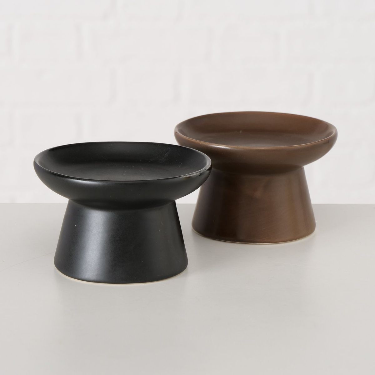 Schöner Leben Kerzenständer aus matt lasiertem Steingut schwarz oder braun 5,5x9cm Muttertagsangebot
