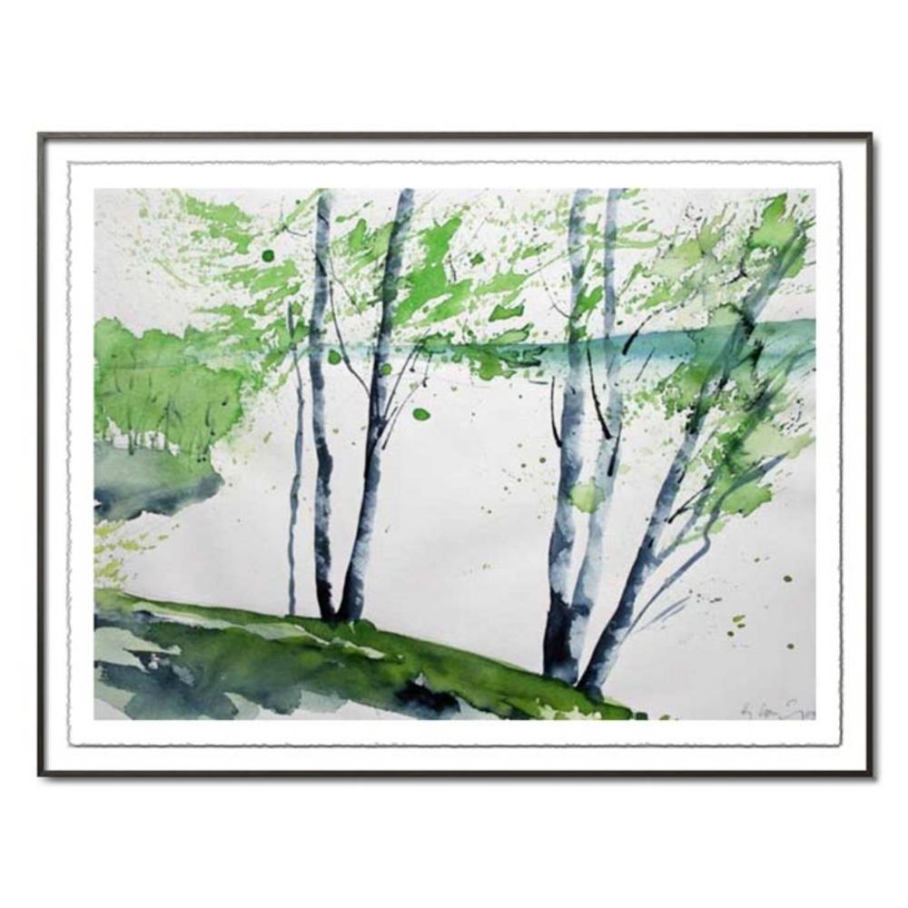 Schöner Wohnen Kollektion Gerahmter Aquarelldruck'Birken an der Kama' von Hans-Jürgen Gaudeck