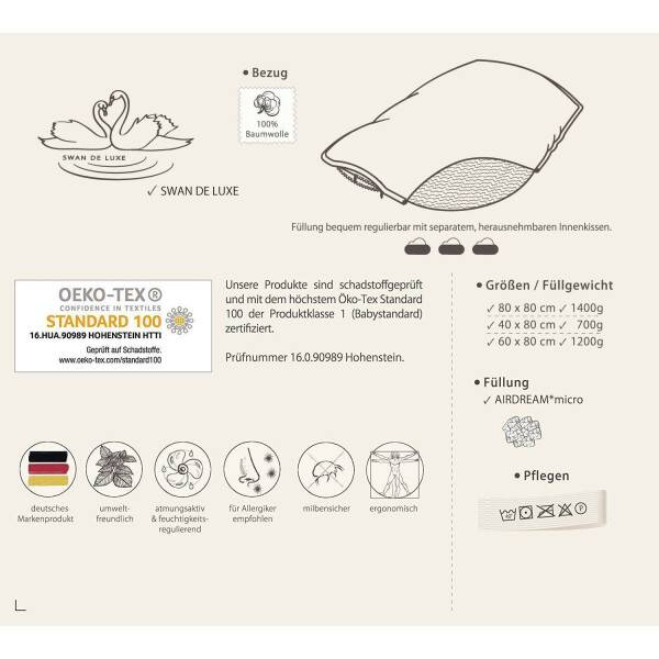 Sei Design DeLuxe SWAN-SET: Bettdecke Winter 2X 135x200 + 2x 80x80 Kopfkissen Outlet