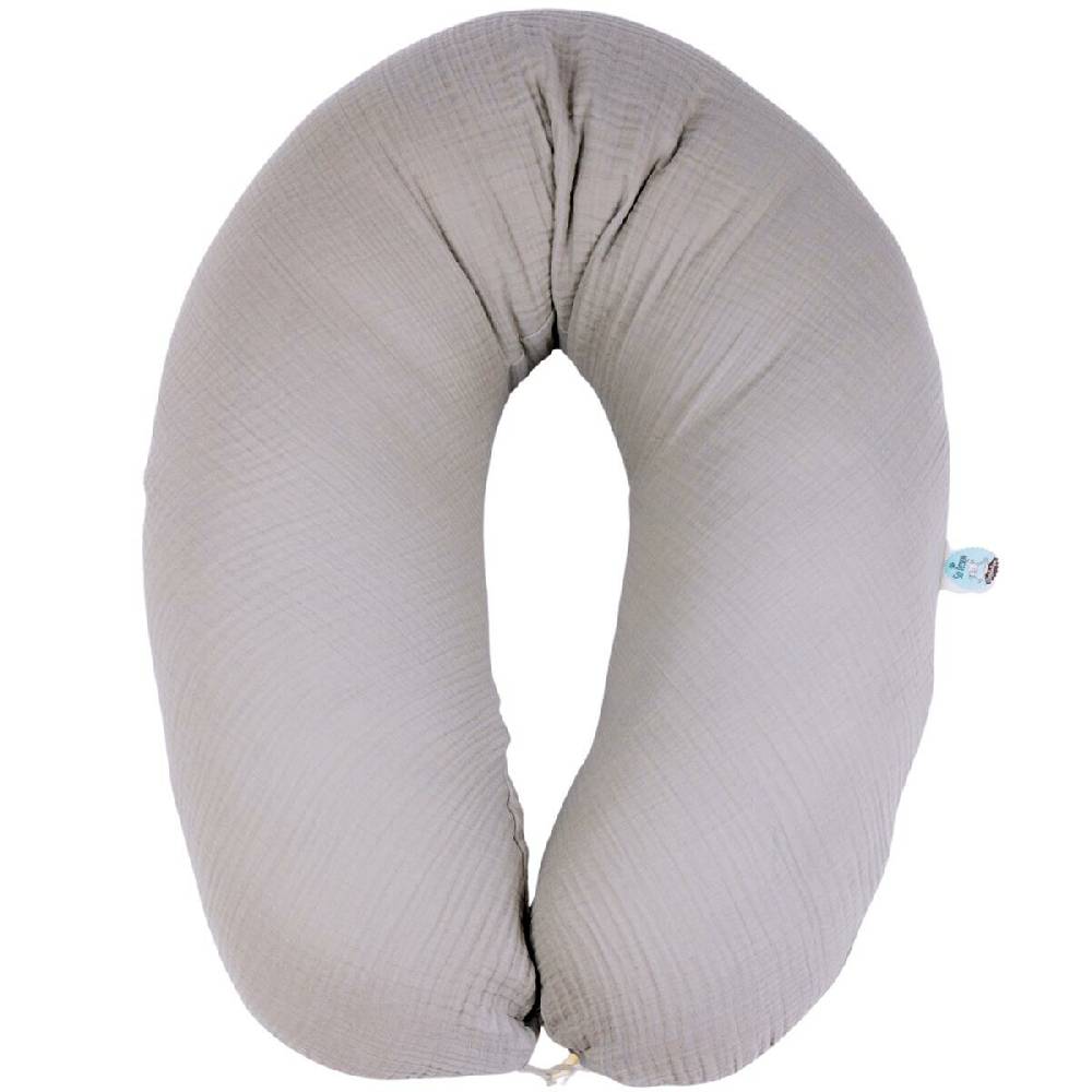 Sei Design Stillkissen 190x30 XXL | Füllung Faserbällchen | Bezug 100% BIO-Baumwolle | Musselin taupe
