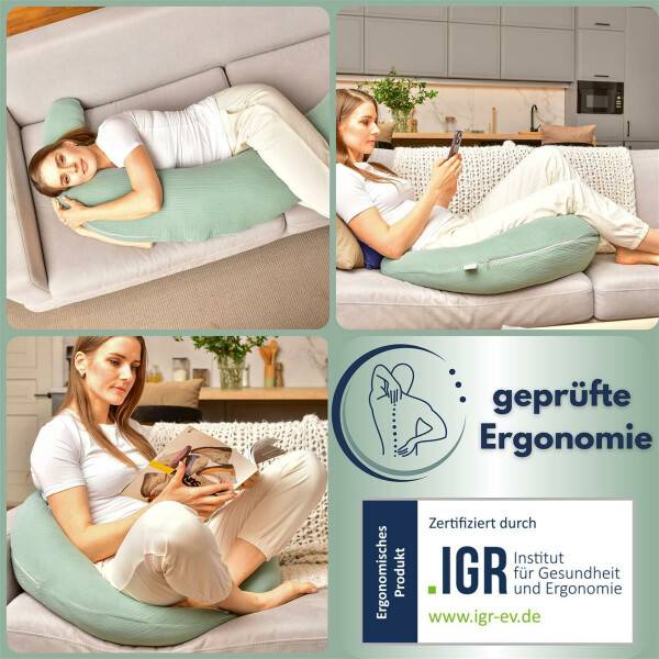 Sei Design Stillkissen 190x30 XXL | Füllung Faserbällchen | Bezug 100% BIO-Baumwolle | Musselin taupe Günstiger Verkauf