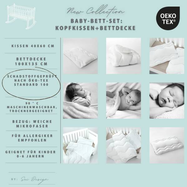 Sei Design Baby Bett SET Welle, Kopfkissen und Bettdecke im Angebot