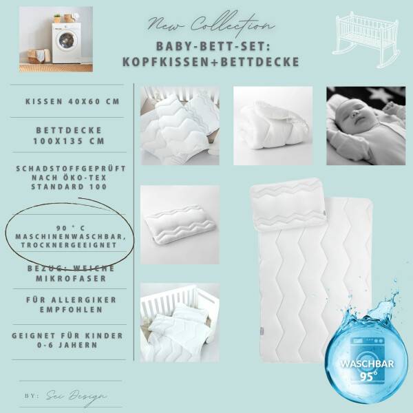 Sei Design Baby Bett SET Welle, Kopfkissen und Bettdecke im Angebot