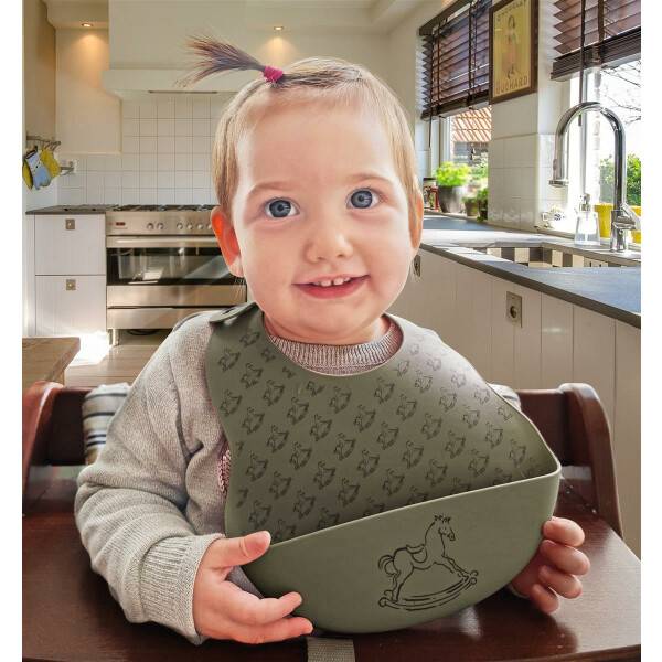 Sei Design Baby Silikon Lätzchen mit Auffangschale Silver Sage Online