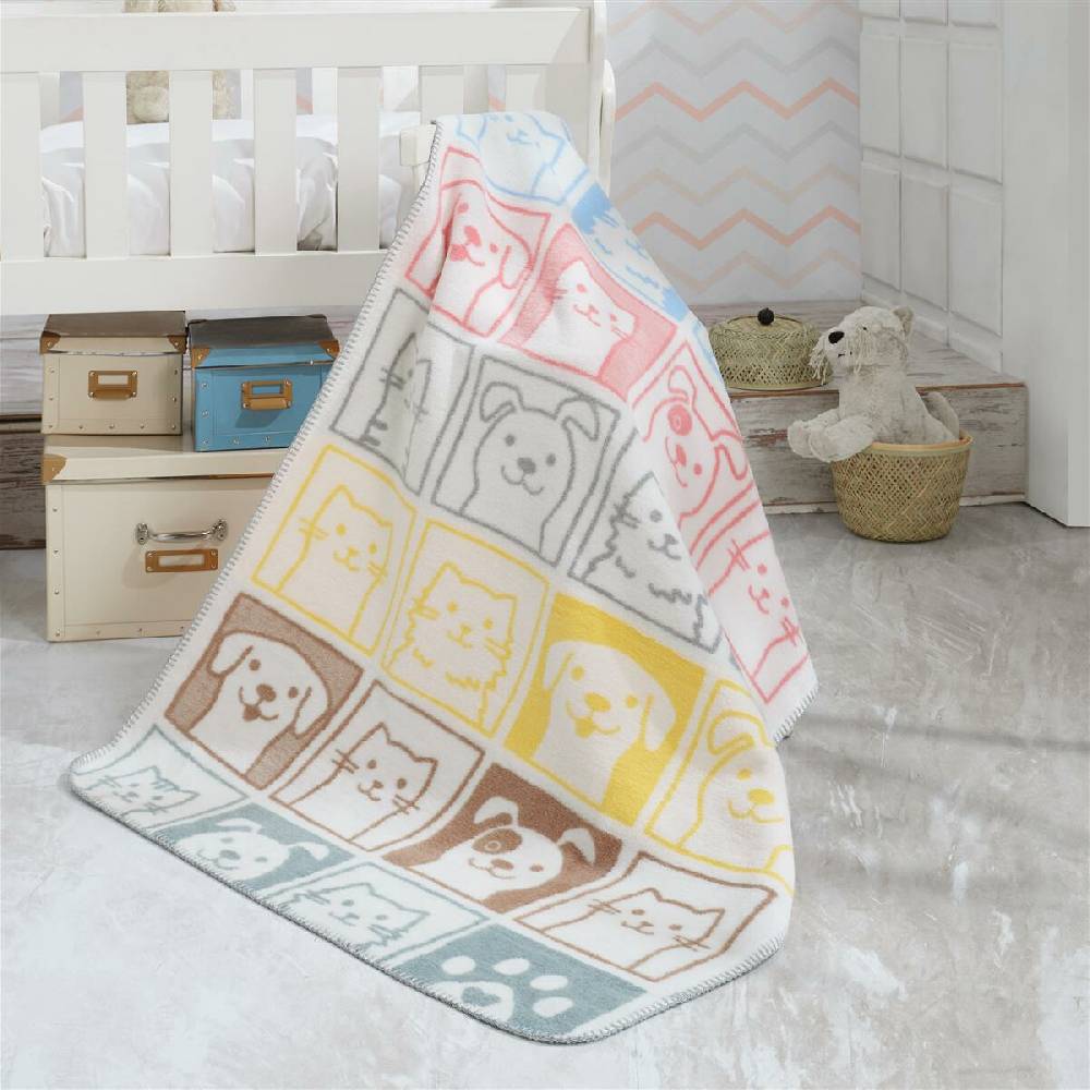 Sei Design Babydecke Kuscheldecke 90 x120 Baumwollmischung, niedliches Babydesign Cat&Dog