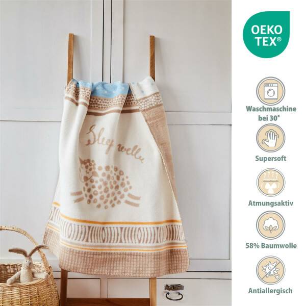 Sei Design Babydecke Kuscheldecke 90 x120 Baumwollmischung, niedliches Babydesign Cat&Dog Auslauf