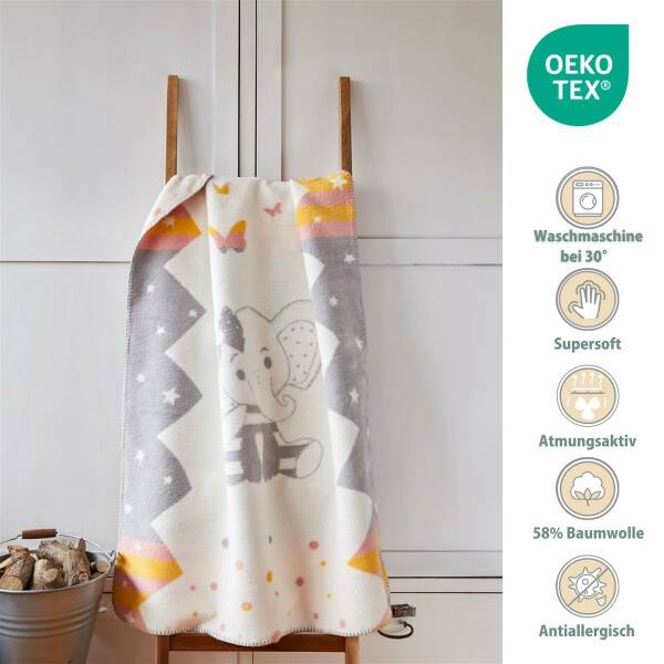 Sei Design Babydecke Kuscheldecke 90 x120 Baumwollmischung, niedliches Babydesign Elefant Angebote