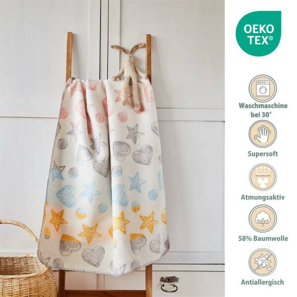 Sei Design Babydecke Kuscheldecke 90 x120 Baumwollmischung, niedliches Babydesign Herzchen Hotsell
