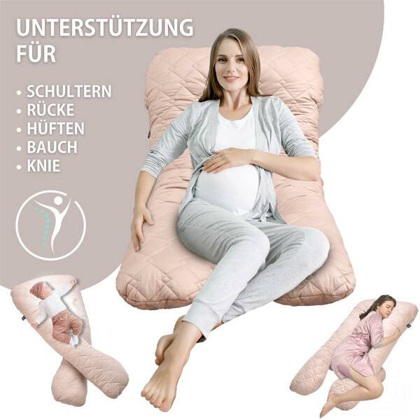 Sei Design Schwangerschaftskissen Bodypillow | Bezug gepolstert und gesteppt mit Reißverschluss waschbar 140 x 75 x 20 cm beige Outlet