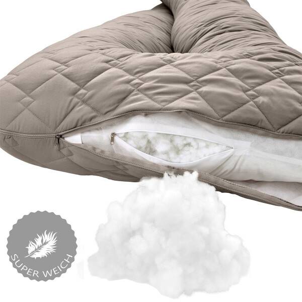 Sei Design Schwangerschaftskissen Bodypillow | Bezug gepolstert und gesteppt mit Reißverschluss waschbar 140 x 75 x 20 cm taupe Auslauf